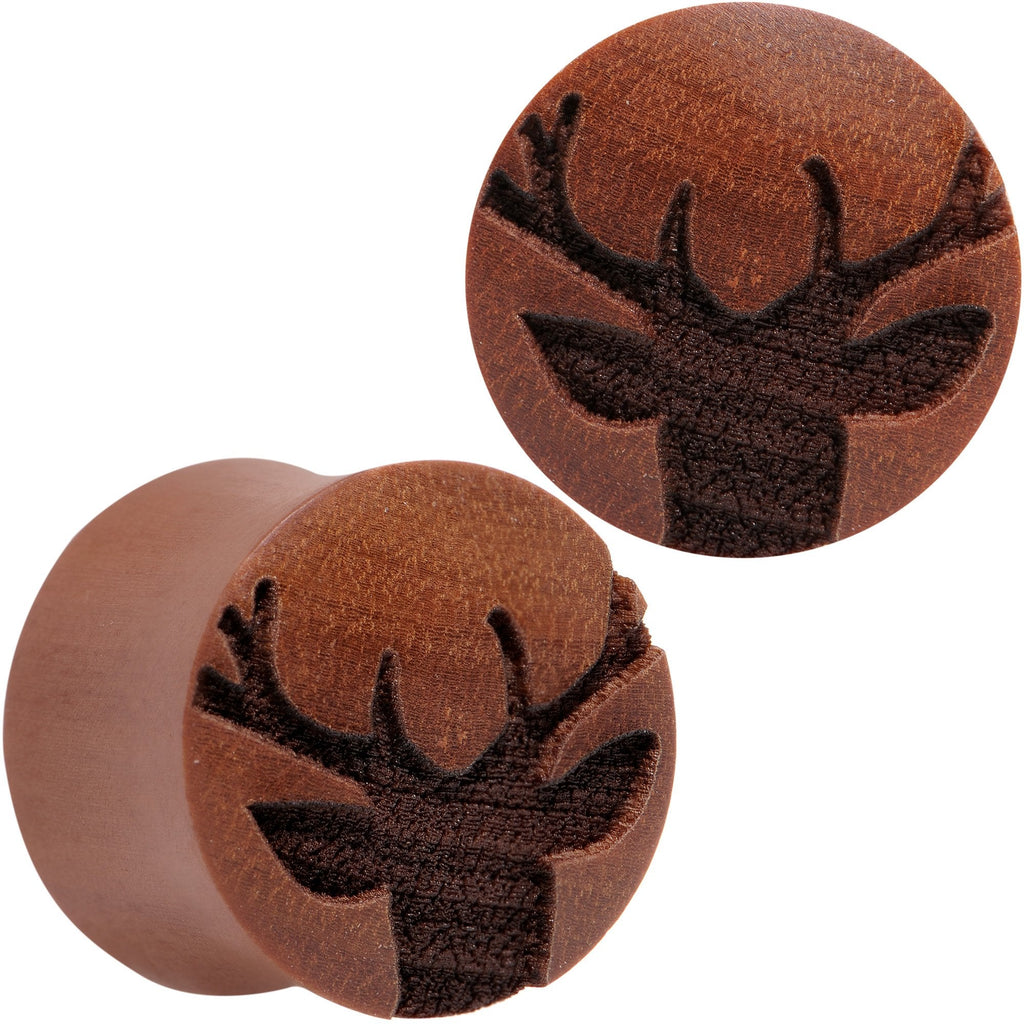 Organic Sawo Wood Holiday Antler Deer Saddle Plug Set Sizes 8mm to 25mm