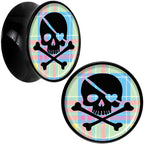 Black Acrylic Pink Green Plaid Heart Skull Saddle Plug Set 18mm