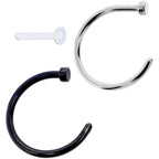 18G 3/8 Pack Set of 3 Assorted Stainless Steel Nose Hoop Rings