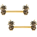 Gold PVD Steampunk Tiki Skull Headdress Barbell Nipple Ring Set